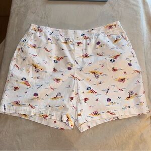 Land’s End Women’s 18W Midrise White Shorts Beach Nautical Print Cotton Blend